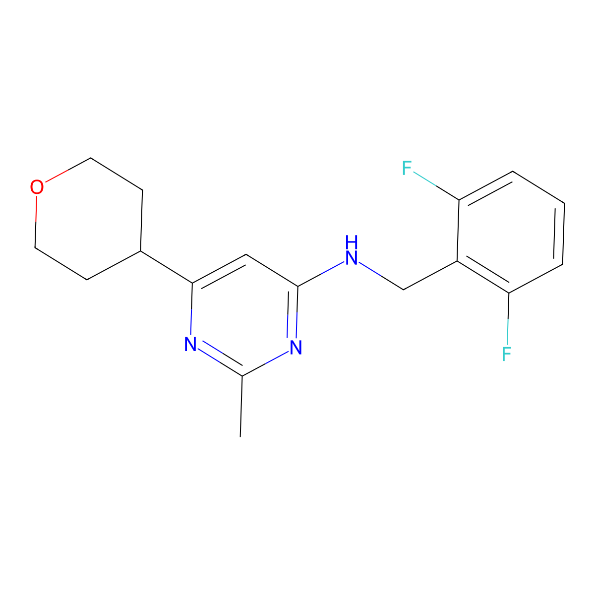 N-[(2,6-difluorophenyl)methyl]-2-methyl-6-(oxan-4-yl)pyrimidin-4-amine molecular structure, CAS 2741939-41-1