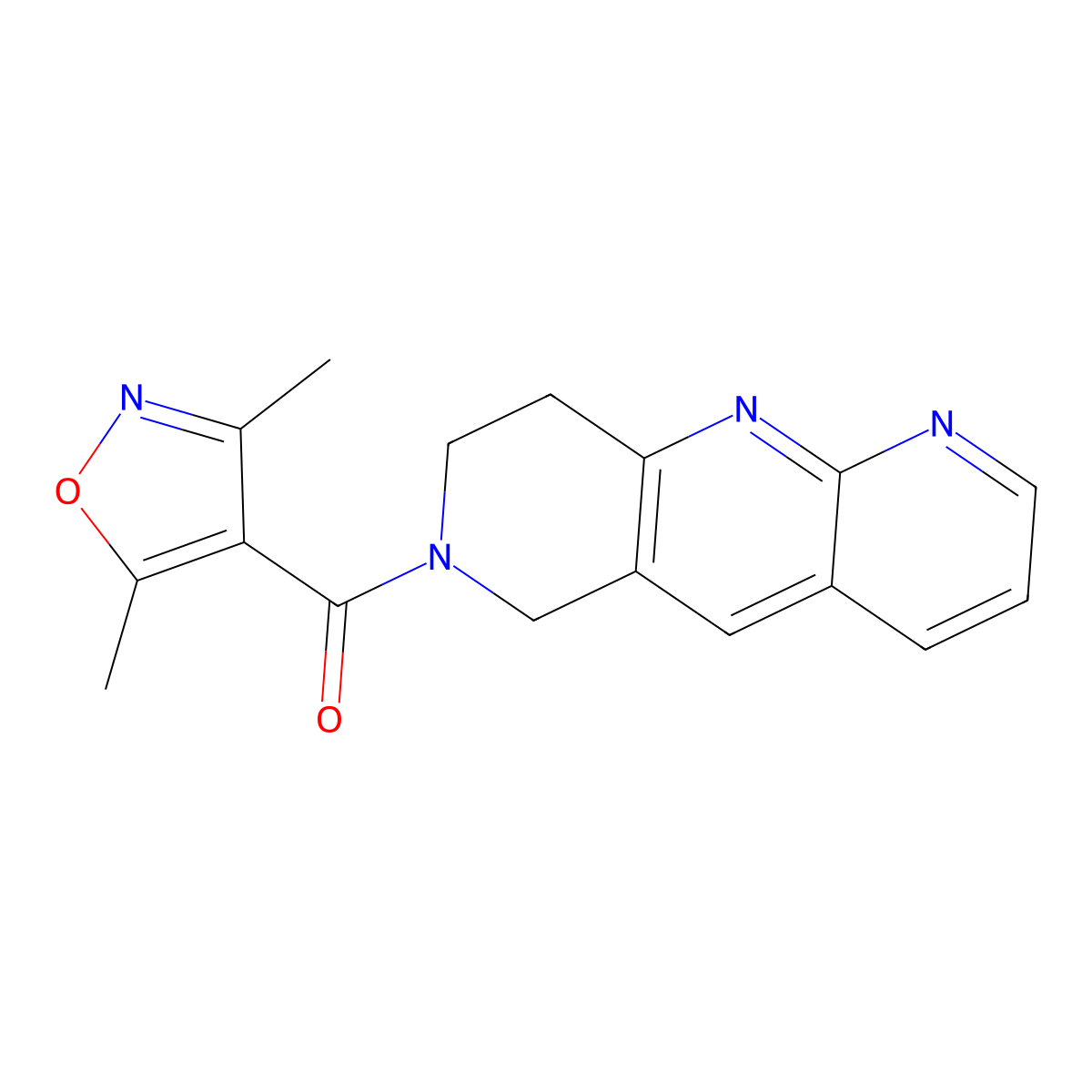 3,5-dimethyl-4-{6H,7H,8H,9H-pyrido[2,3-b]1,6-naphthyridine-7-carbonyl}-1,2-oxazole molecular structure, CAS 2741939-44-4
