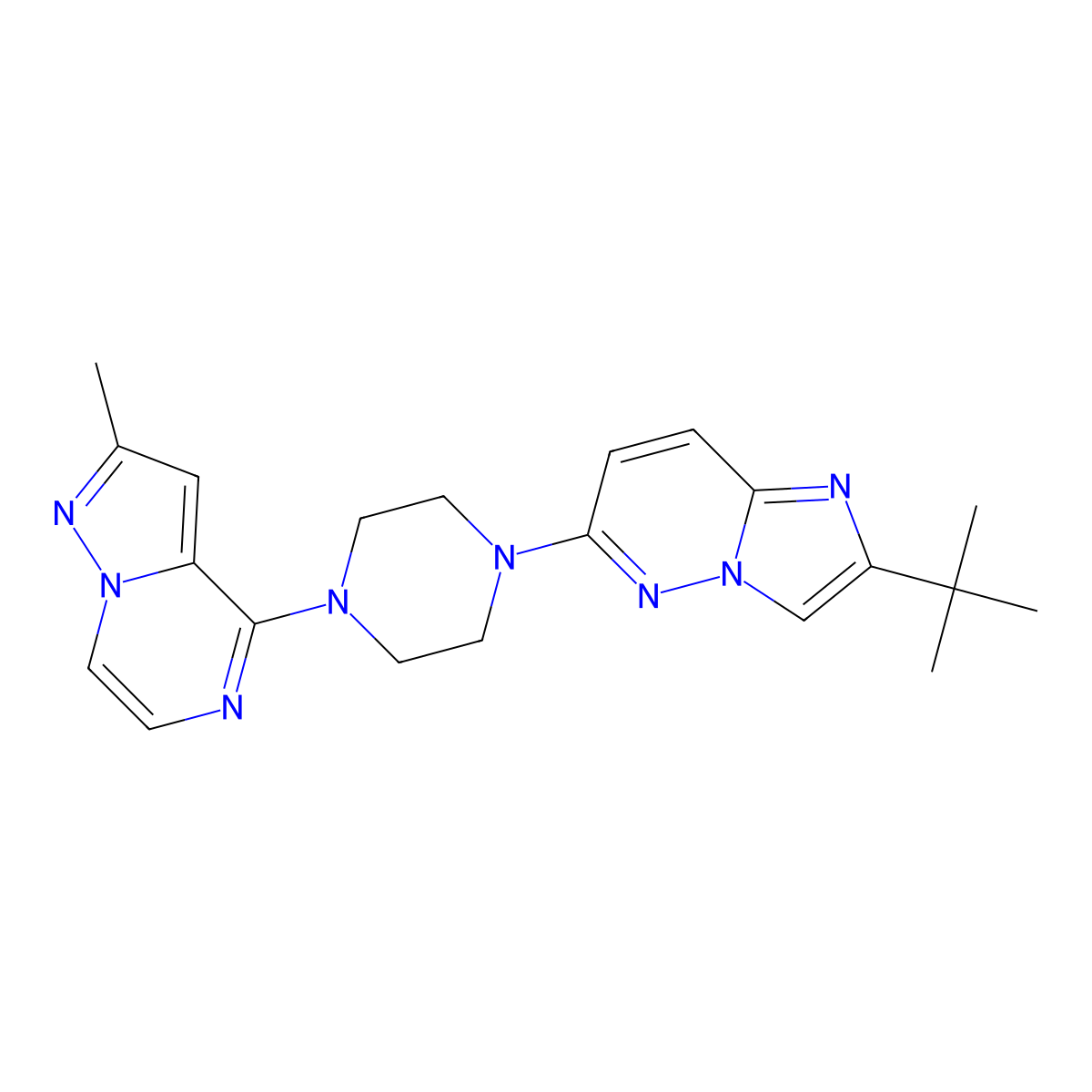 1-{2-Tert-butylimidazo[1,2-b]pyridazin-6-yl}-4-{2-methylpyrazolo[1,5-a]pyrazin-4-yl}piperazine molecular structure, CAS 2741939-45-5