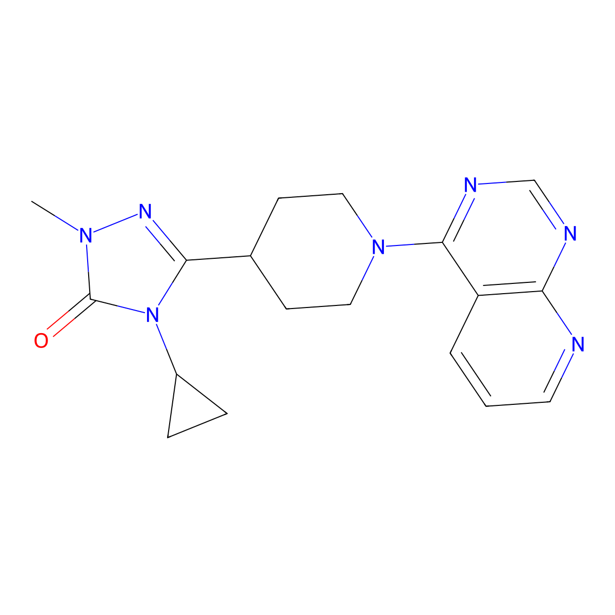 4-cyclopropyl-1-methyl-3-(1-{pyrido[2,3-d]pyrimidin-4-yl}piperidin-4-yl)-4,5-dihydro-1H-1,2,4-triazol-5-one molecular structure, CAS 2741939-46-6