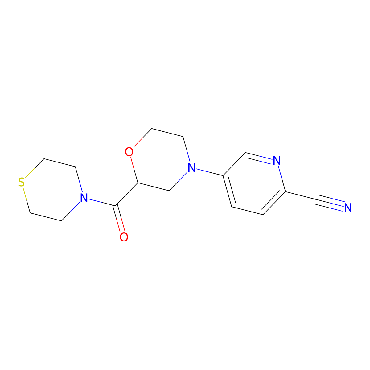 5-[2-(Thiomorpholine-4-carbonyl)morpholin-4-yl]pyridine-2-carbonitrile molecular structure, CAS 2741939-50-2