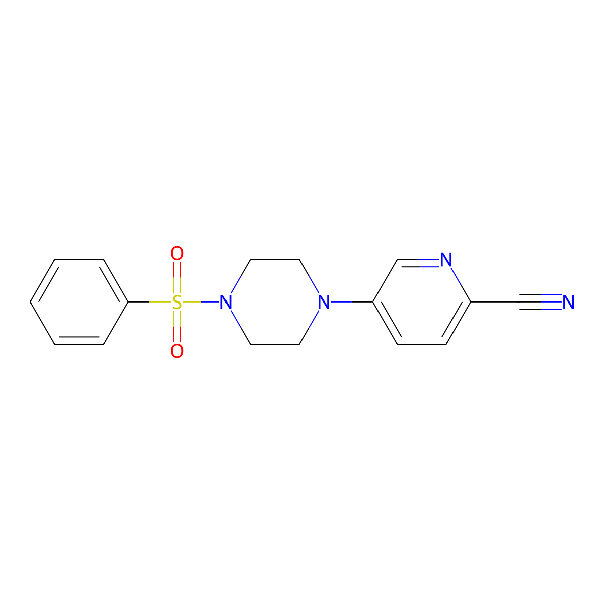 5-[4-(Benzenesulfonyl)piperazin-1-yl]pyridine-2-carbonitrile molecular structure, CAS 2741939-53-5