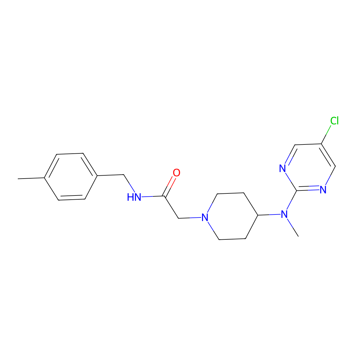 2-{4-[(5-chloropyrimidin-2-yl)(methyl)amino]piperidin-1-yl}-N-[(4-methylphenyl)methyl]acetamide molecular structure, CAS 2741939-58-0