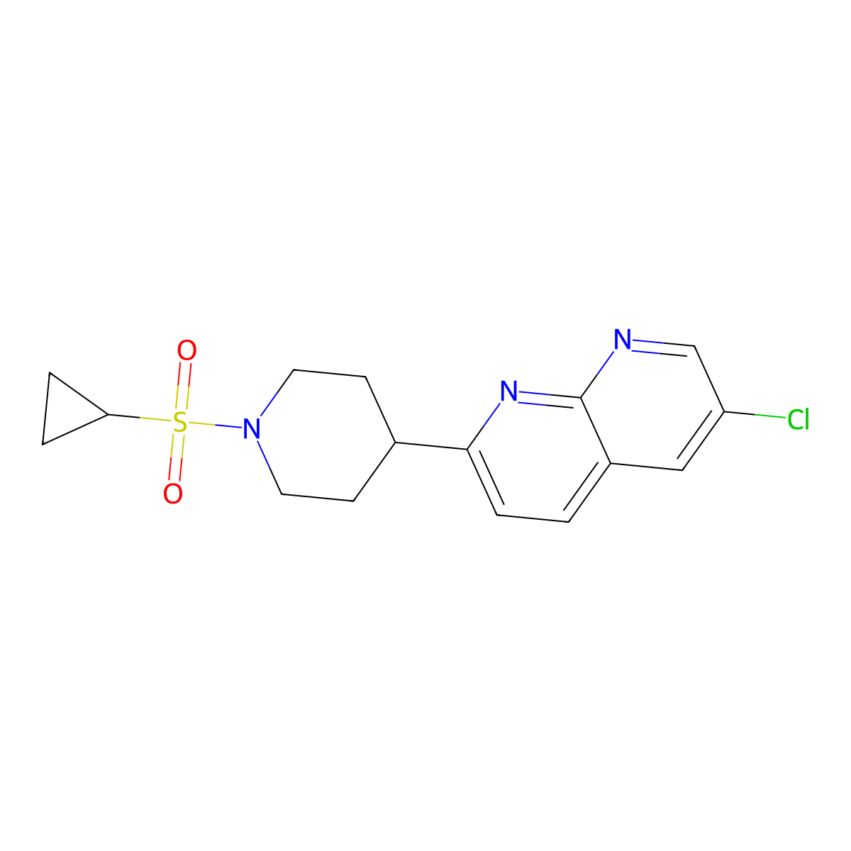 6-Chloro-2-[1-(cyclopropanesulfonyl)piperidin-4-yl]-1,8-naphthyridine molecular structure, CAS 2741939-60-4