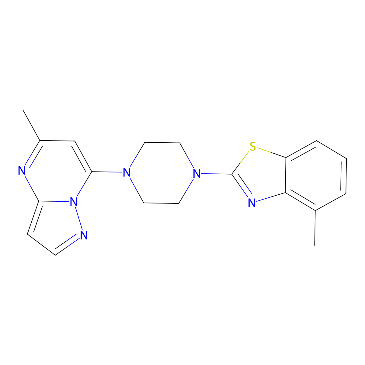 4-Methyl-2-[4-(5-methylpyrazolo[1,5-a]pyrimidin-7-yl)piperazin-1-yl]-1,3-benzothiazole molecular structure, CAS 2741939-62-6