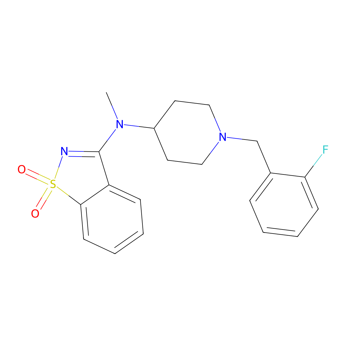 N-[1-[(2-fluorophenyl)methyl]piperidin-4-yl]-N-methyl-1,1-dioxo-1,2-benzothiazol-3-amine molecular structure, CAS 2741939-69-3