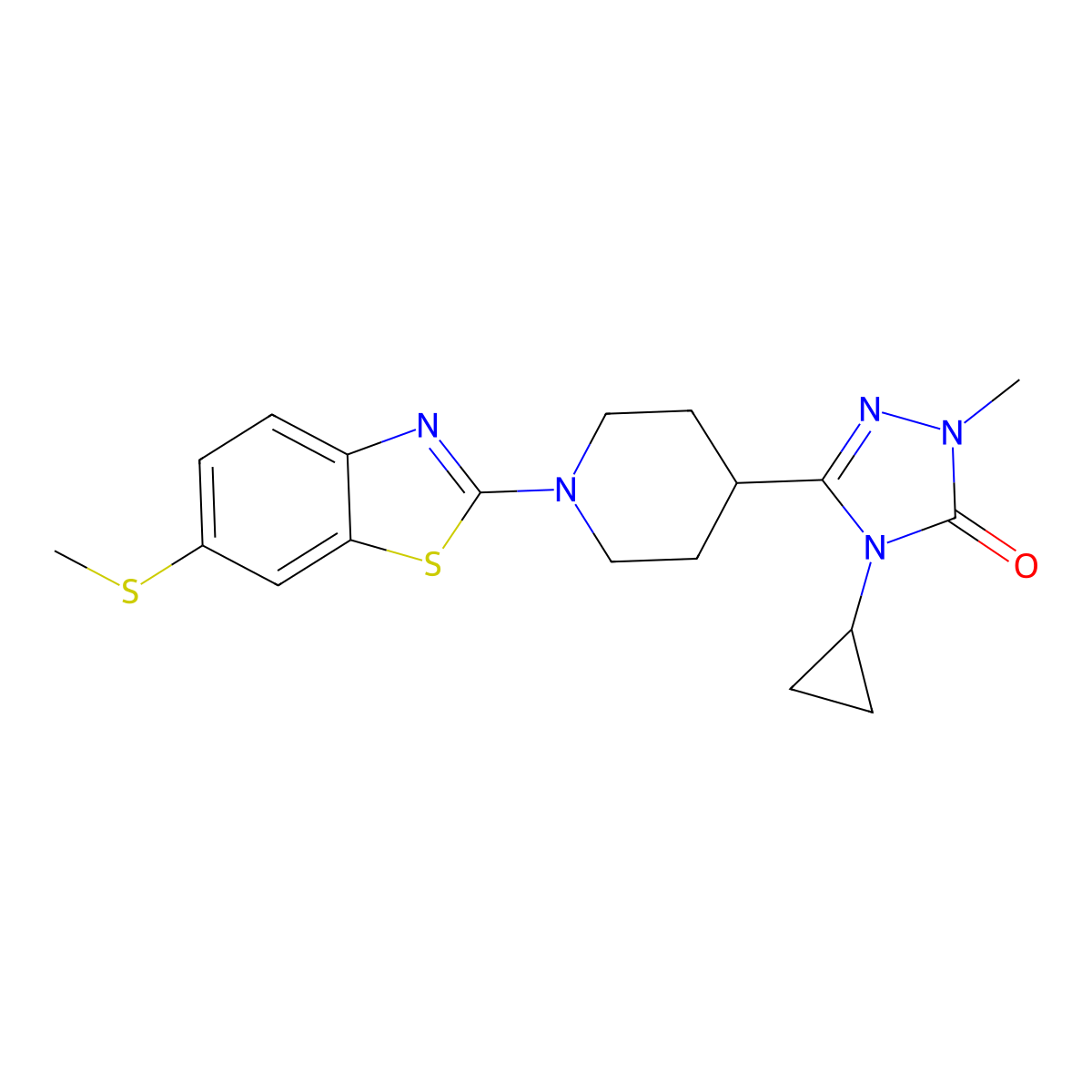 4-cyclopropyl-1-methyl-3-{1-[6-(methylsulfanyl)-1,3-benzothiazol-2-yl]piperidin-4-yl}-4,5-dihydro-1H-1,2,4-triazol-5-one molecular structure, CAS 2741939-70-6
