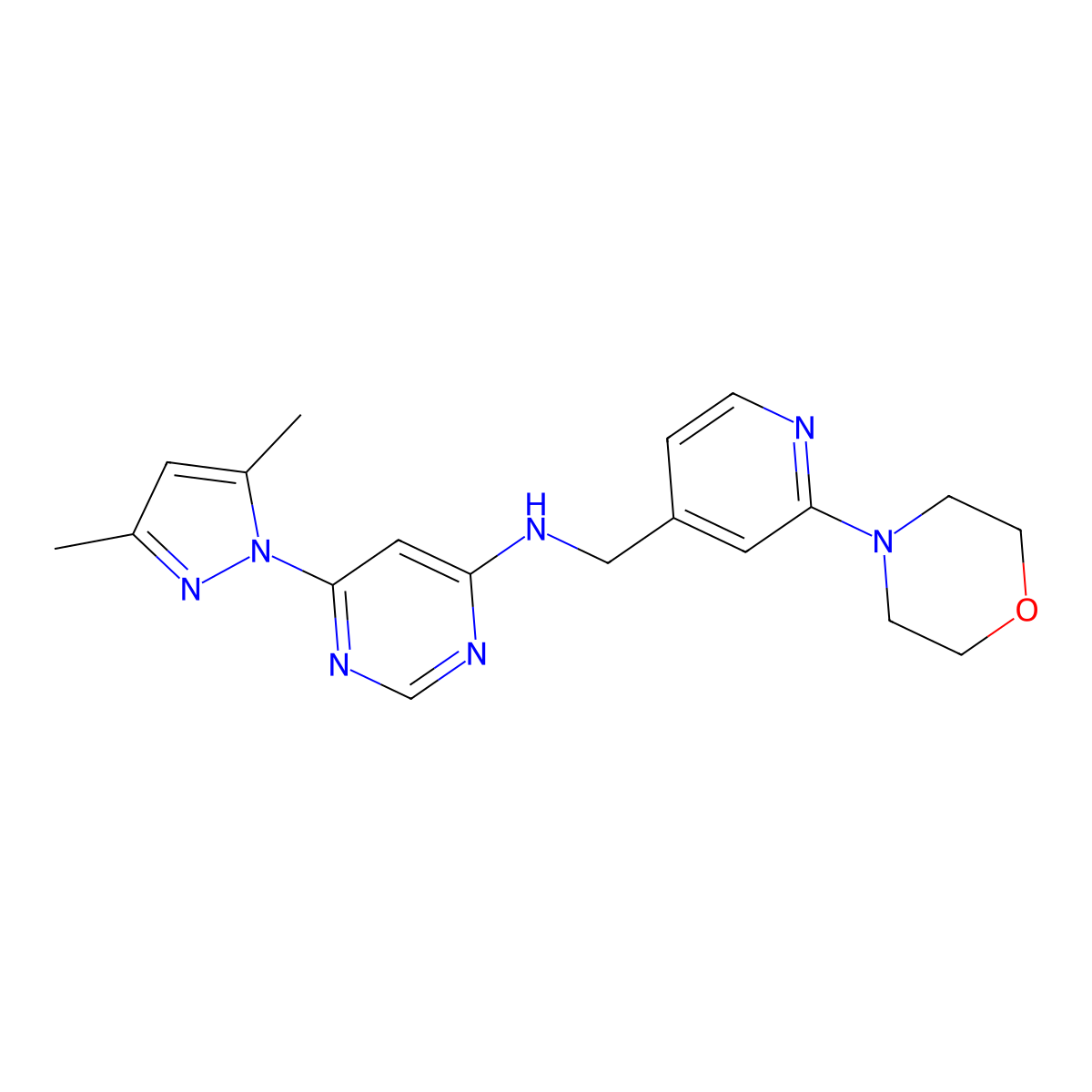 6-(3,5-dimethyl-1H-pyrazol-1-yl)-N-{[2-(morpholin-4-yl)pyridin-4-yl]methyl}pyrimidin-4-amine molecular structure, CAS 2741939-71-7