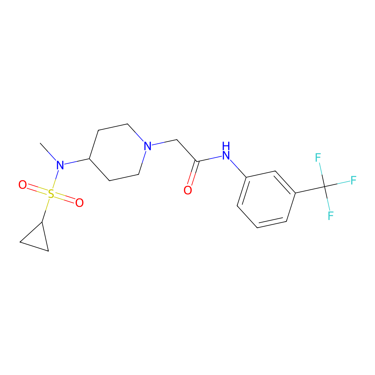 2-[4-(N-methylcyclopropanesulfonamido)piperidin-1-yl]-N-[3-(trifluoromethyl)phenyl]acetamide molecular structure, CAS 2741939-73-9