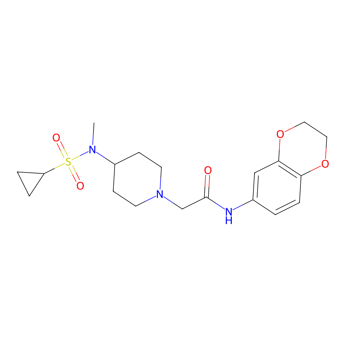 N-(2,3-dihydro-1,4-benzodioxin-6-yl)-2-[4-(N-methylcyclopropanesulfonamido)piperidin-1-yl]acetamide molecular structure, CAS 2741939-76-2