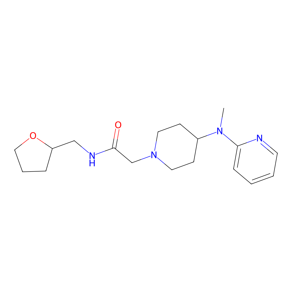 2-{4-[methyl(pyridin-2-yl)amino]piperidin-1-yl}-N-[(oxolan-2-yl)methyl]acetamide molecular structure, CAS 2741939-78-4