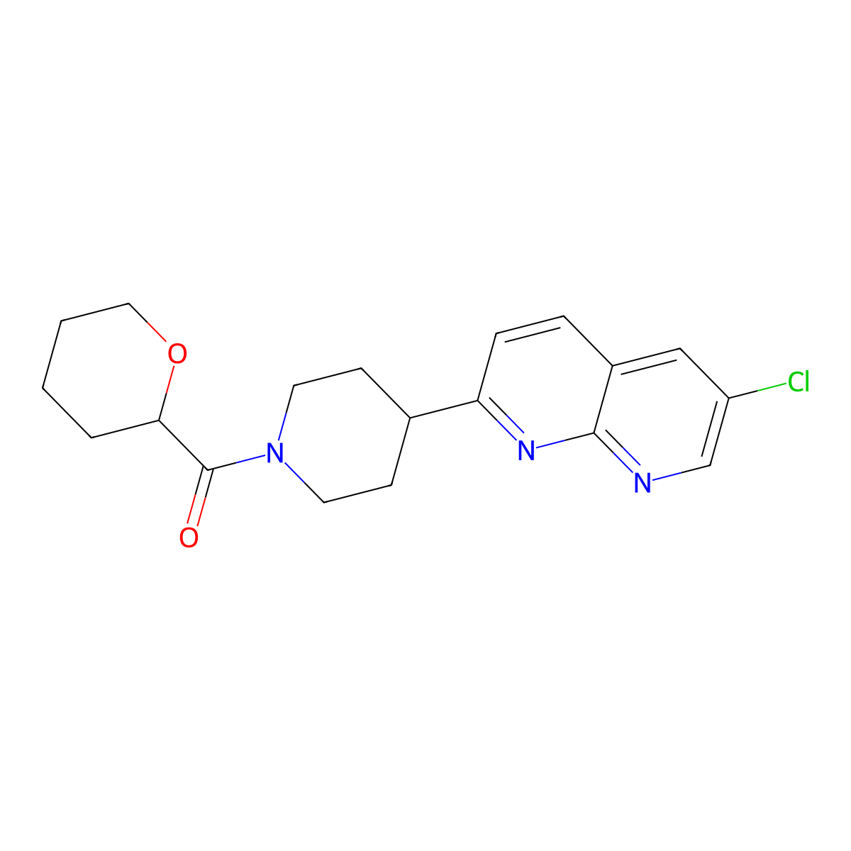 6-Chloro-2-[1-(oxane-2-carbonyl)piperidin-4-yl]-1,8-naphthyridine molecular structure, CAS 2741939-80-8