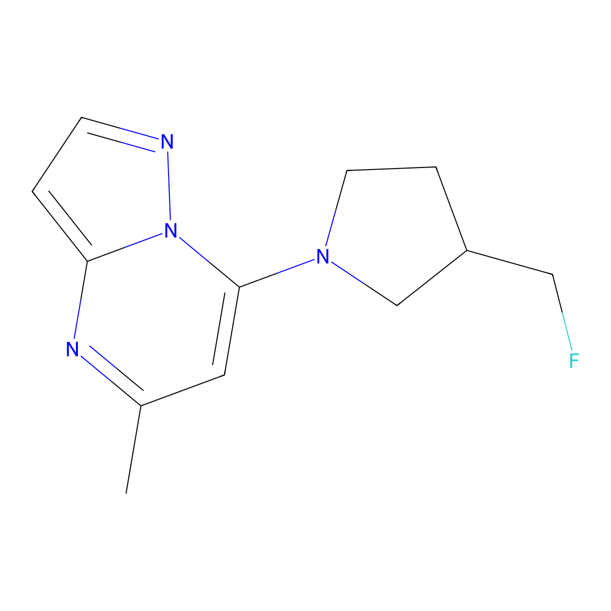 3-(Fluoromethyl)-1-{5-methylpyrazolo[1,5-a]pyrimidin-7-yl}pyrrolidine molecular structure, CAS 2741939-81-9