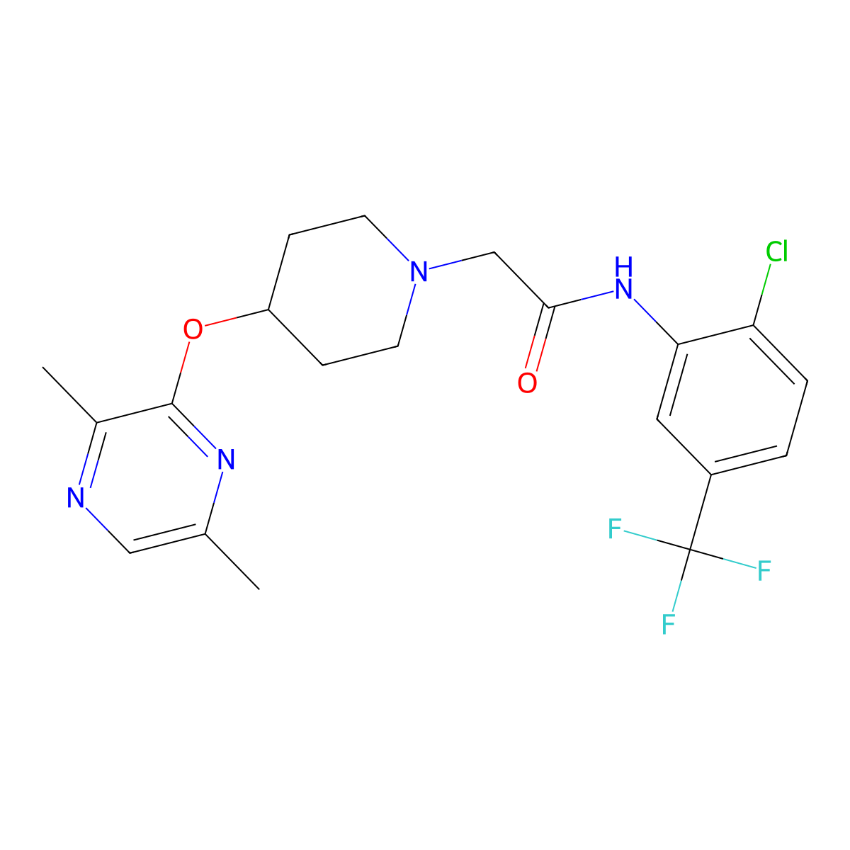 N-[2-chloro-5-(trifluoromethyl)phenyl]-2-{4-[(3,6-dimethylpyrazin-2-yl)oxy]piperidin-1-yl}acetamide molecular structure, CAS 2741939-83-1