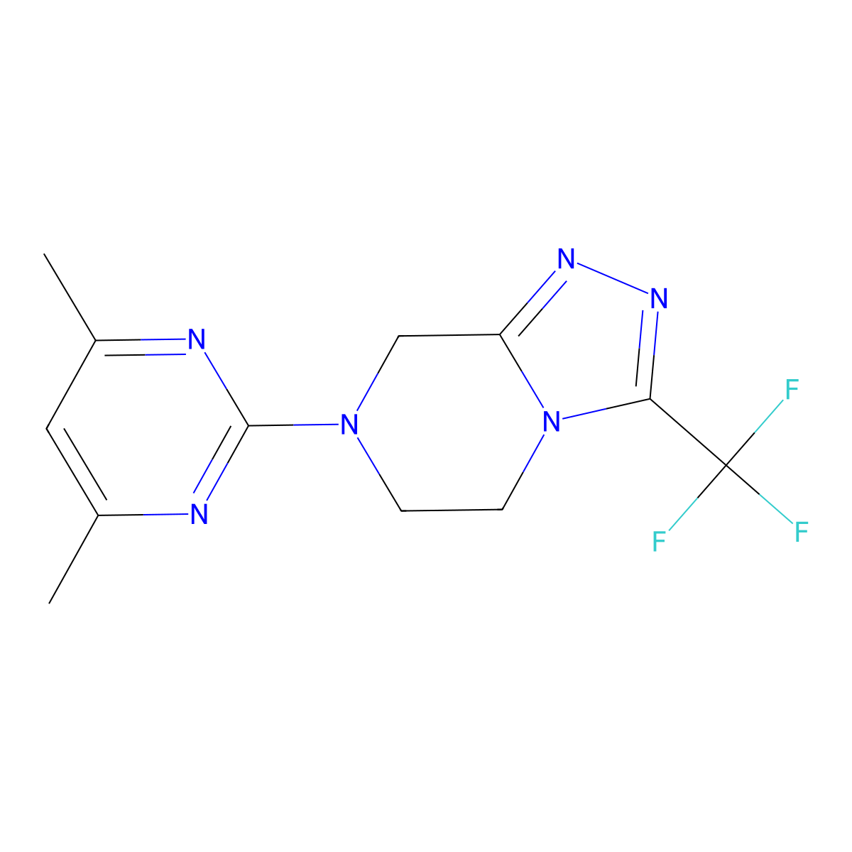 4,6-dimethyl-2-[3-(trifluoromethyl)-5H,6H,7H,8H-[1,2,4]triazolo[4,3-a]pyrazin-7-yl]pyrimidine molecular structure, CAS 2741939-85-3