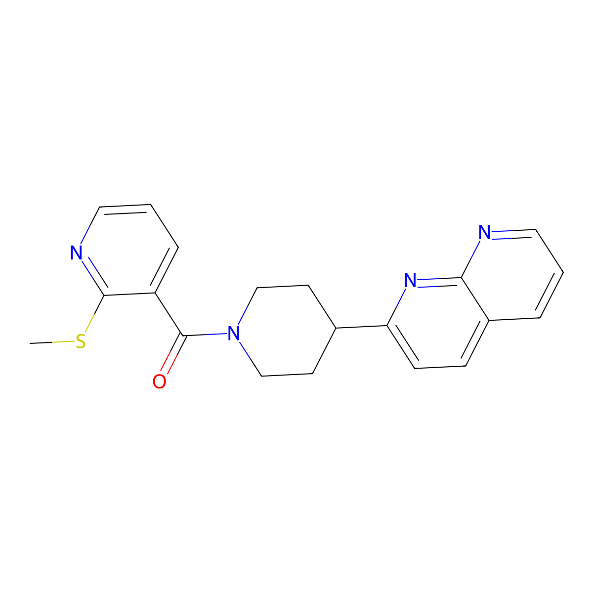 2-{1-[2-(Methylsulfanyl)pyridine-3-carbonyl]piperidin-4-yl}-1,8-naphthyridine molecular structure, CAS 2741939-93-3