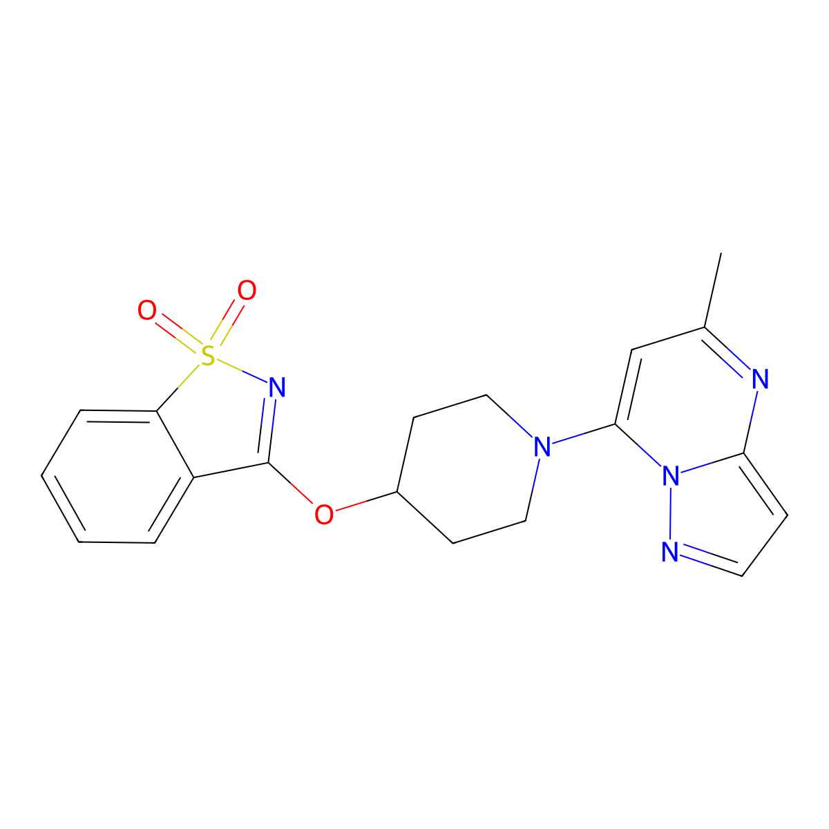 3-[1-(5-Methylpyrazolo[1,5-a]pyrimidin-7-yl)piperidin-4-yl]oxy-1,2-benzothiazole 1,1-dioxide molecular structure, CAS 2741939-94-4