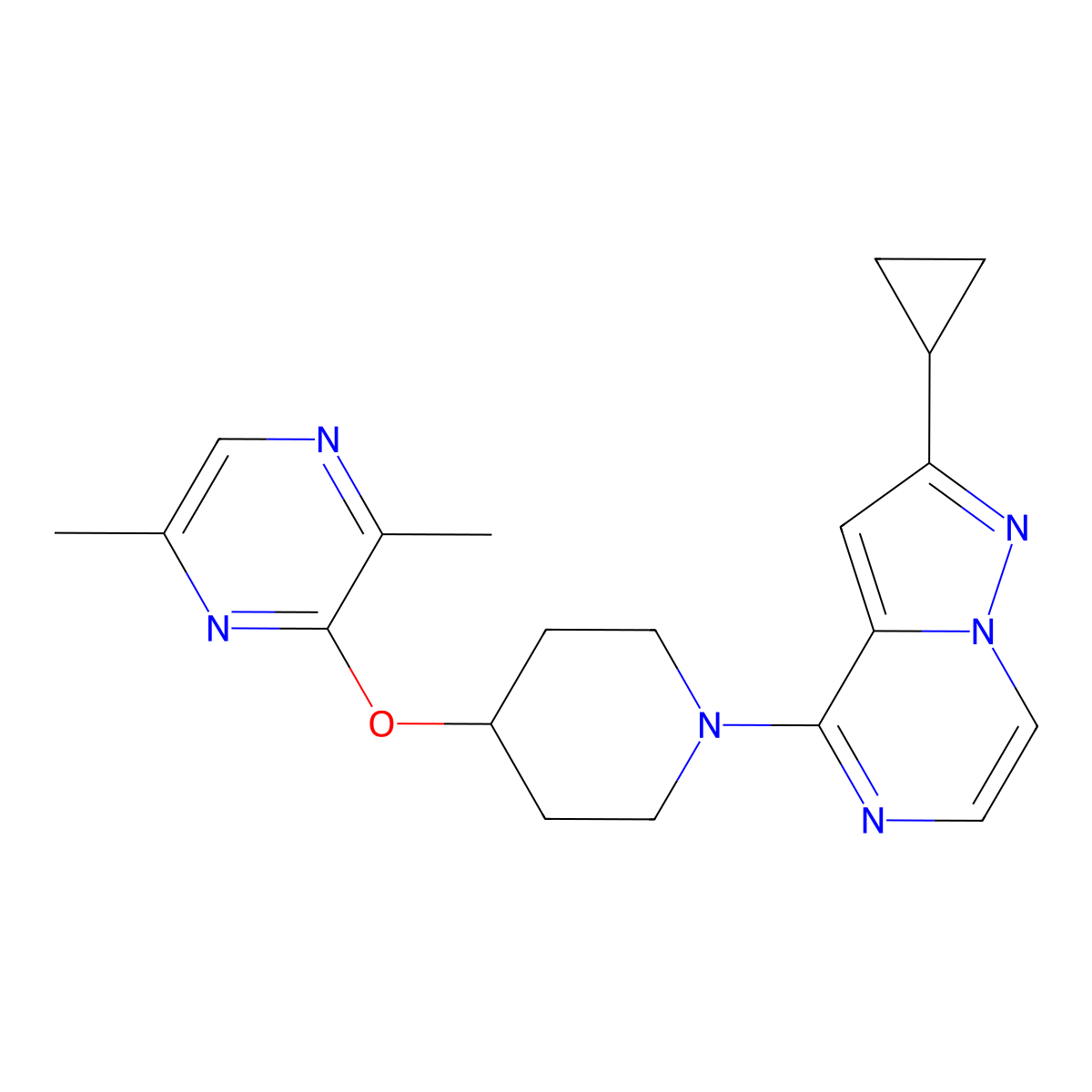 3-[(1-{2-Cyclopropylpyrazolo[1,5-a]pyrazin-4-yl}piperidin-4-yl)oxy]-2,5-dimethylpyrazine molecular structure, CAS 2741939-95-5