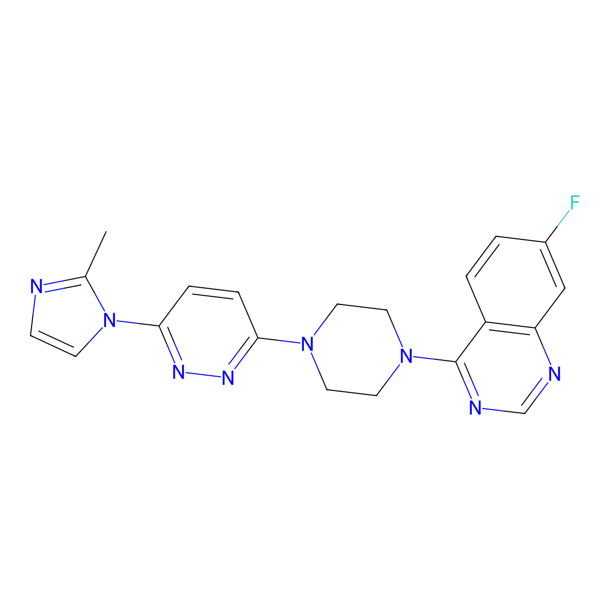 7-fluoro-4-{4-[6-(2-methyl-1H-imidazol-1-yl)pyridazin-3-yl]piperazin-1-yl}quinazoline molecular structure, CAS 2741939-97-7