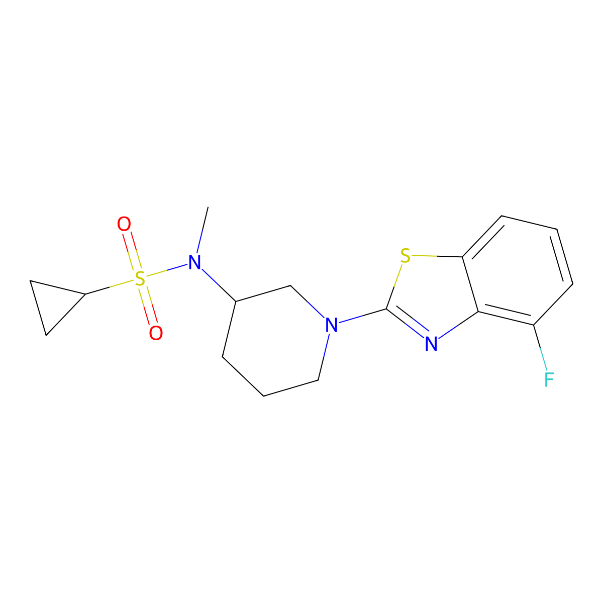 N-[1-(4-fluoro-1,3-benzothiazol-2-yl)piperidin-3-yl]-N-methylcyclopropanesulfonamide molecular structure, CAS 2741940-00-9