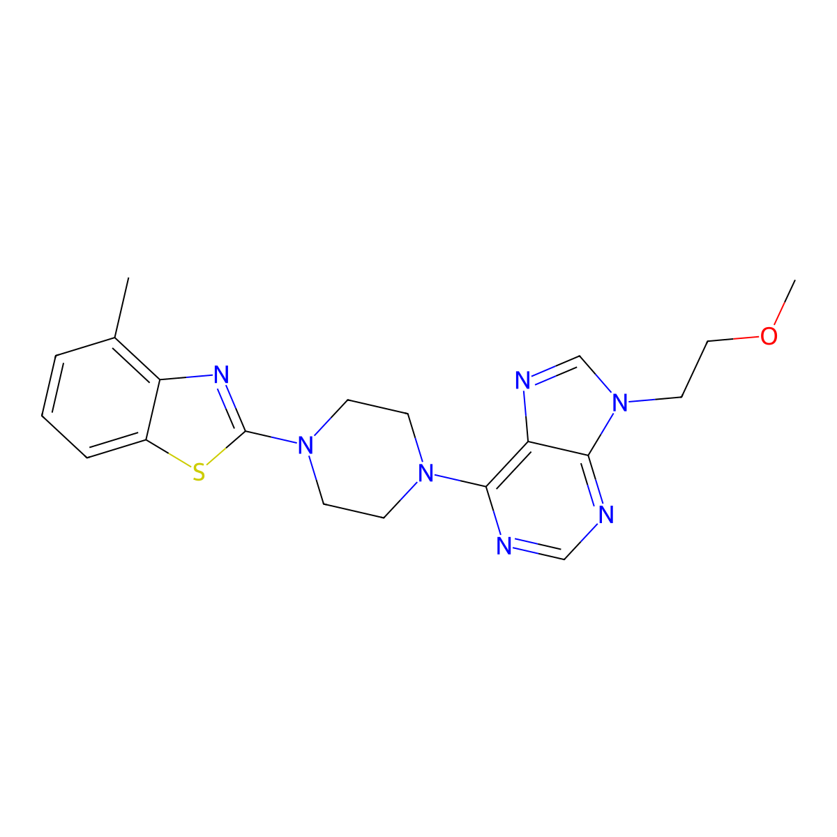 9-(2-methoxyethyl)-6-[4-(4-methyl-1,3-benzothiazol-2-yl)piperazin-1-yl]-9H-purine molecular structure, CAS 2741940-01-0