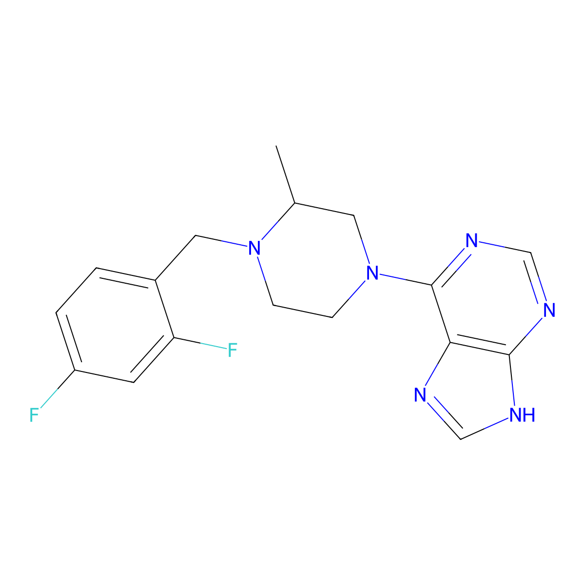 6-{4-[(2,4-difluorophenyl)methyl]-3-methylpiperazin-1-yl}-9H-purine molecular structure, CAS 2741940-06-5