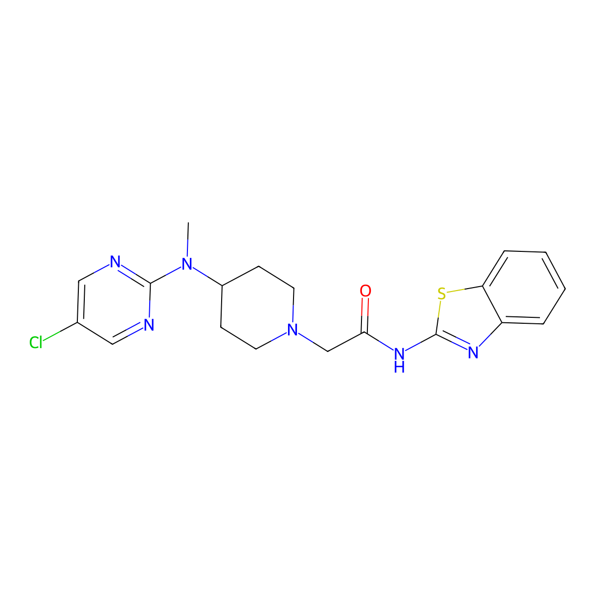 N-(1,3-benzothiazol-2-yl)-2-{4-[(5-chloropyrimidin-2-yl)(methyl)amino]piperidin-1-yl}acetamide molecular structure, CAS 2741940-07-6