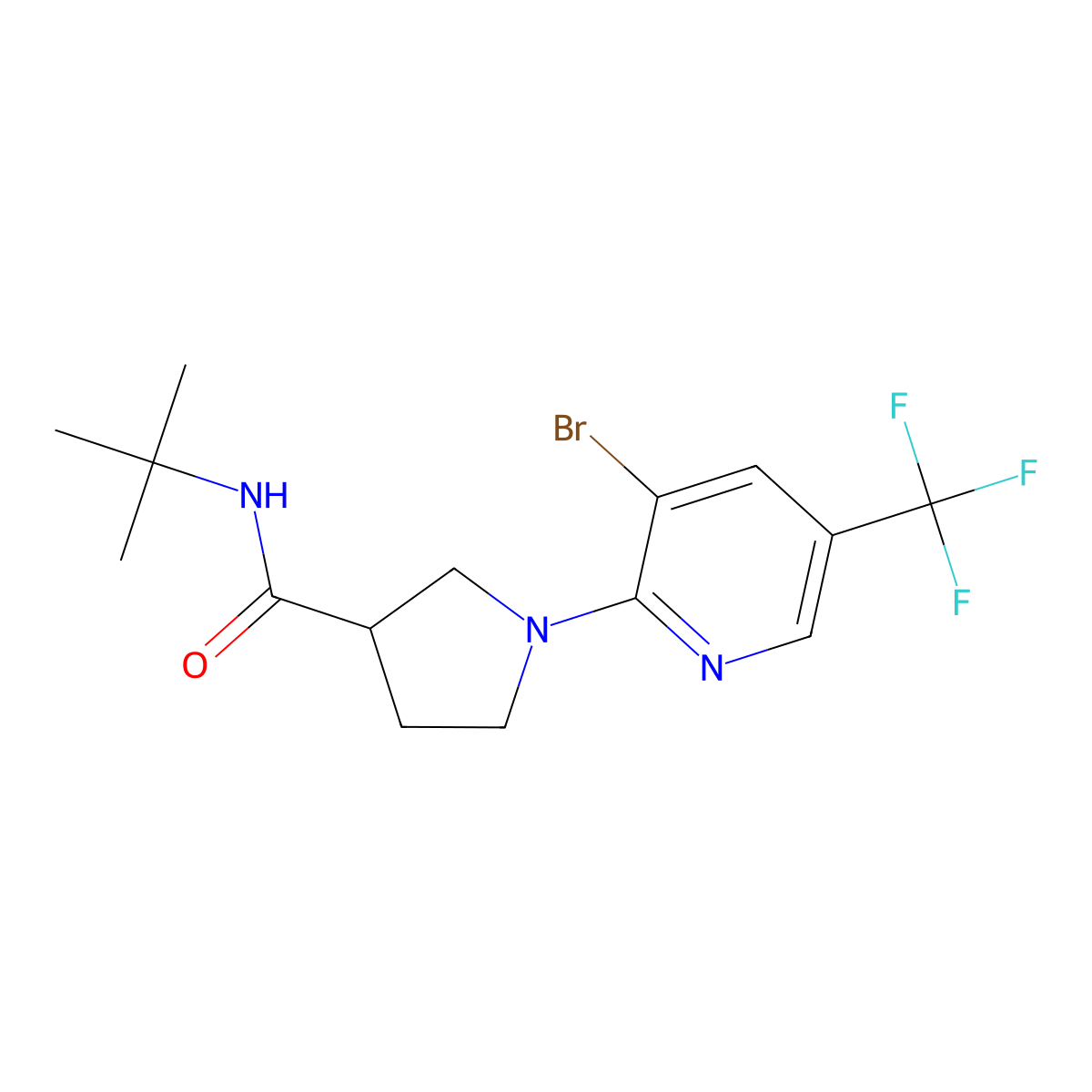 1-[3-bromo-5-(trifluoromethyl)pyridin-2-yl]-N-tert-butylpyrrolidine-3-carboxamide molecular structure, CAS 2741940-11-2