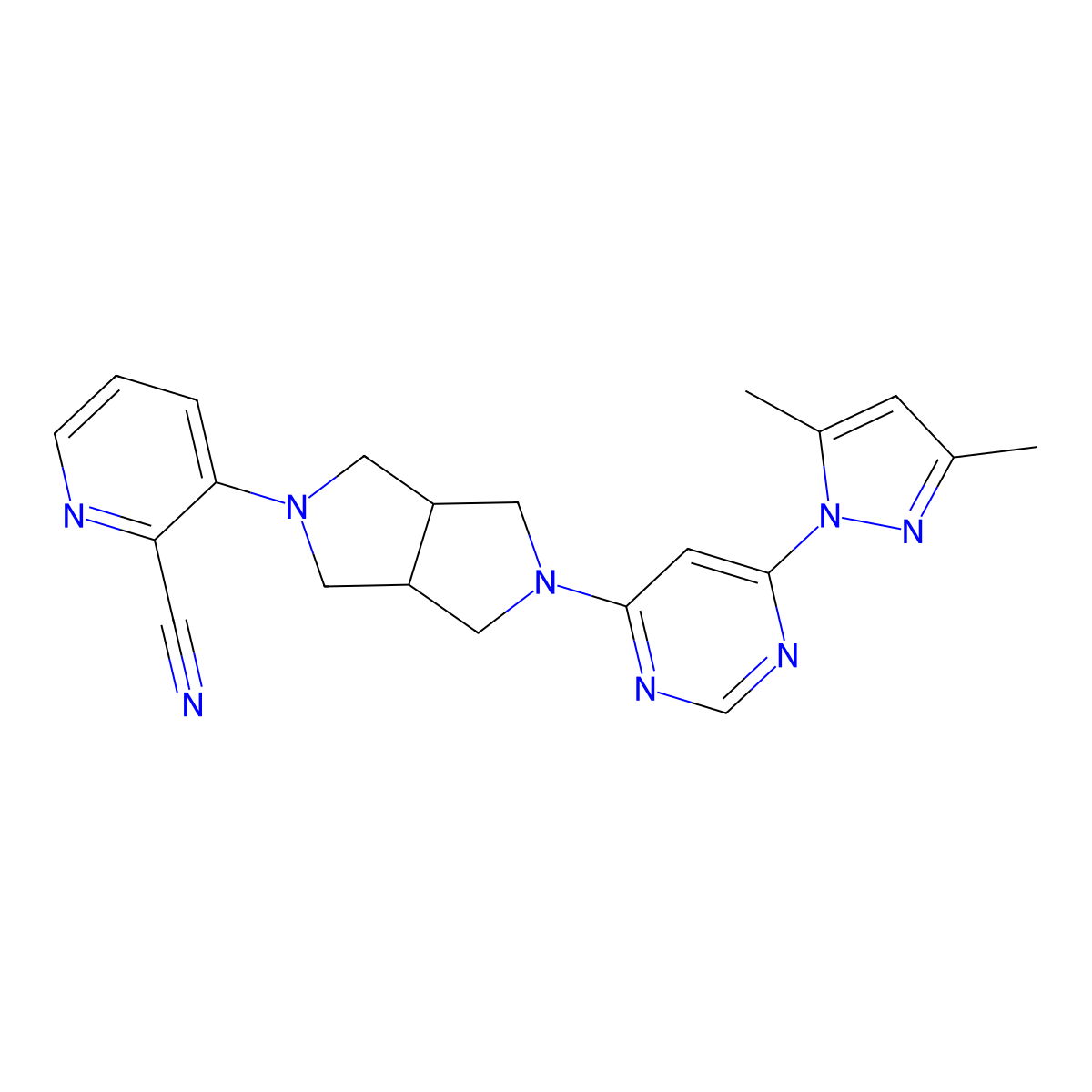 3-{5-[6-(3,5-dimethyl-1H-pyrazol-1-yl)pyrimidin-4-yl]-octahydropyrrolo[3,4-c]pyrrol-2-yl}pyridine-2-carbonitrile molecular structure, CAS 2741940-13-4