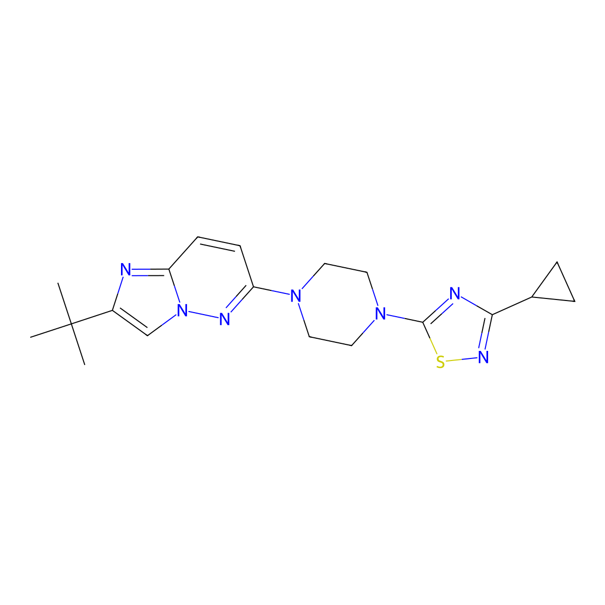 1-{2-Tert-butylimidazo[1,2-b]pyridazin-6-yl}-4-(3-cyclopropyl-1,2,4-thiadiazol-5-yl)piperazine molecular structure, CAS 2741940-15-6