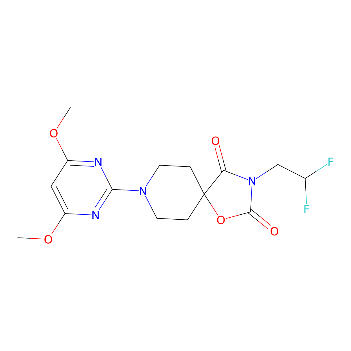 3-(2,2-Difluoroethyl)-8-(4,6-dimethoxypyrimidin-2-yl)-1-oxa-3,8-diazaspiro[4.5]decane-2,4-dione molecular structure, CAS 2741940-17-8
