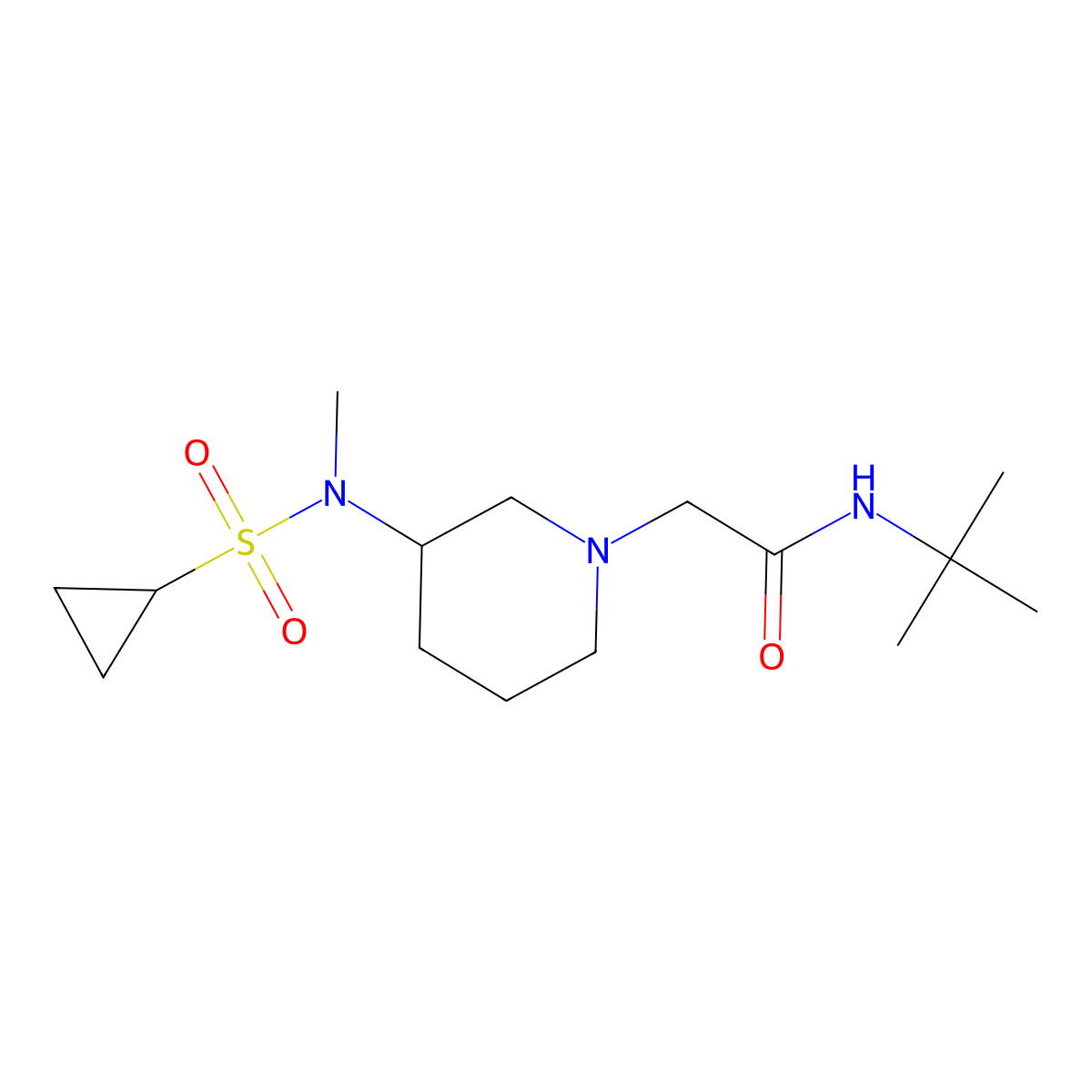 N-tert-butyl-2-[3-(N-methylcyclopropanesulfonamido)piperidin-1-yl]acetamide molecular structure, CAS 2741940-22-5
