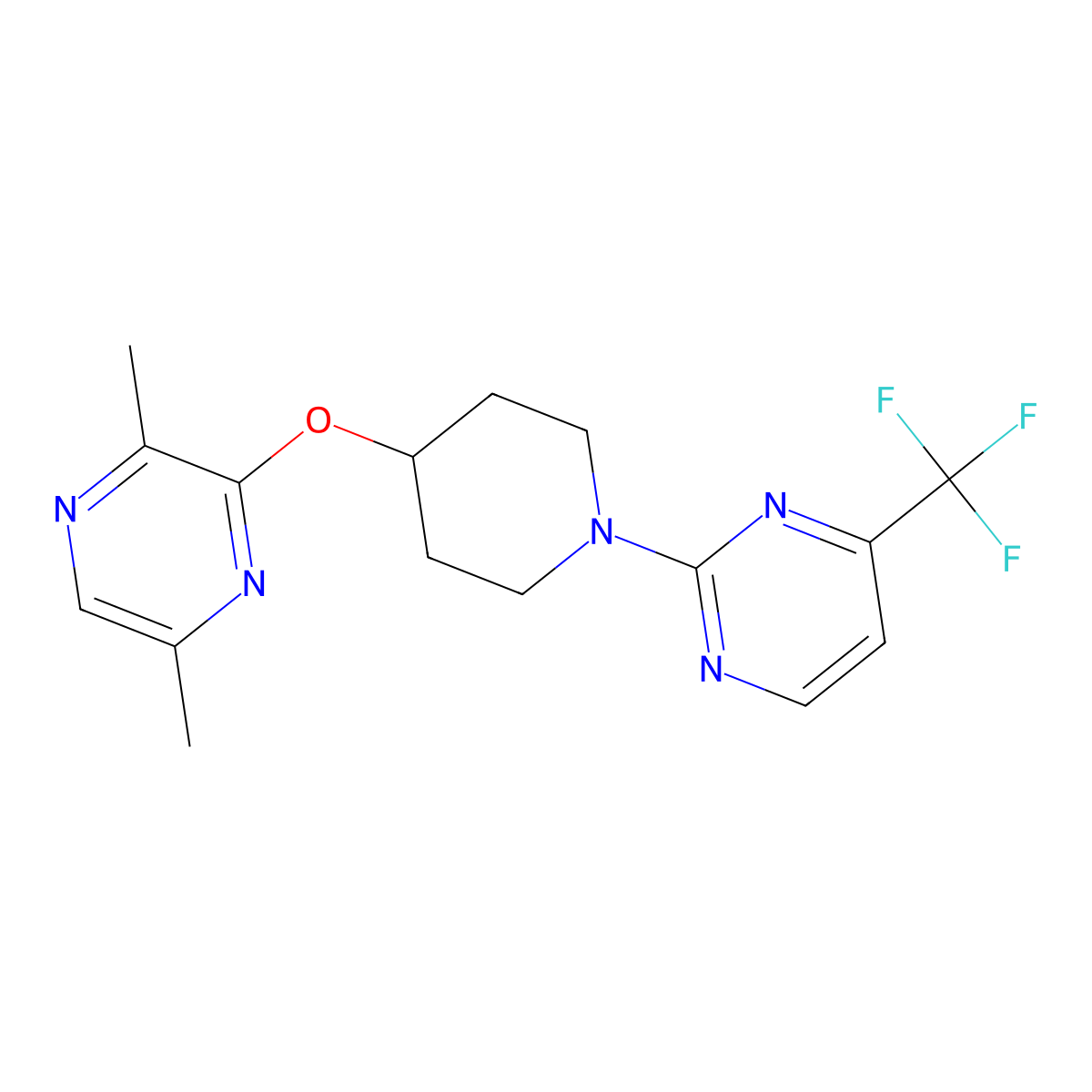 2-{4-[(3,6-Dimethylpyrazin-2-yl)oxy]piperidin-1-yl}-4-(trifluoromethyl)pyrimidine molecular structure, CAS 2741940-24-7