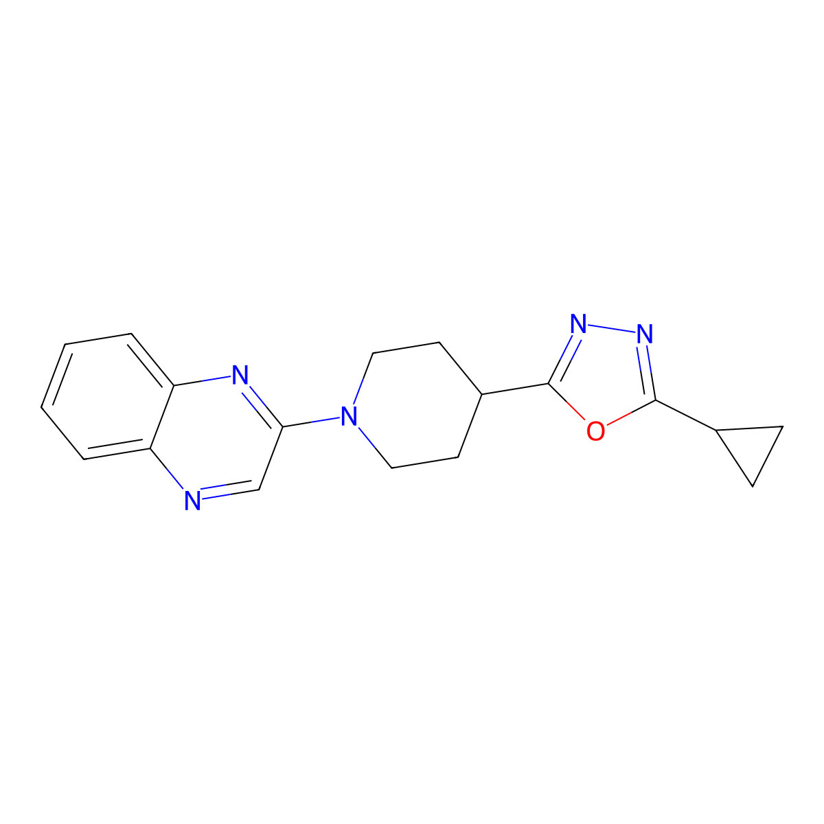 2-[4-(5-Cyclopropyl-1,3,4-oxadiazol-2-yl)piperidin-1-yl]quinoxaline molecular structure, CAS 2741940-26-9
