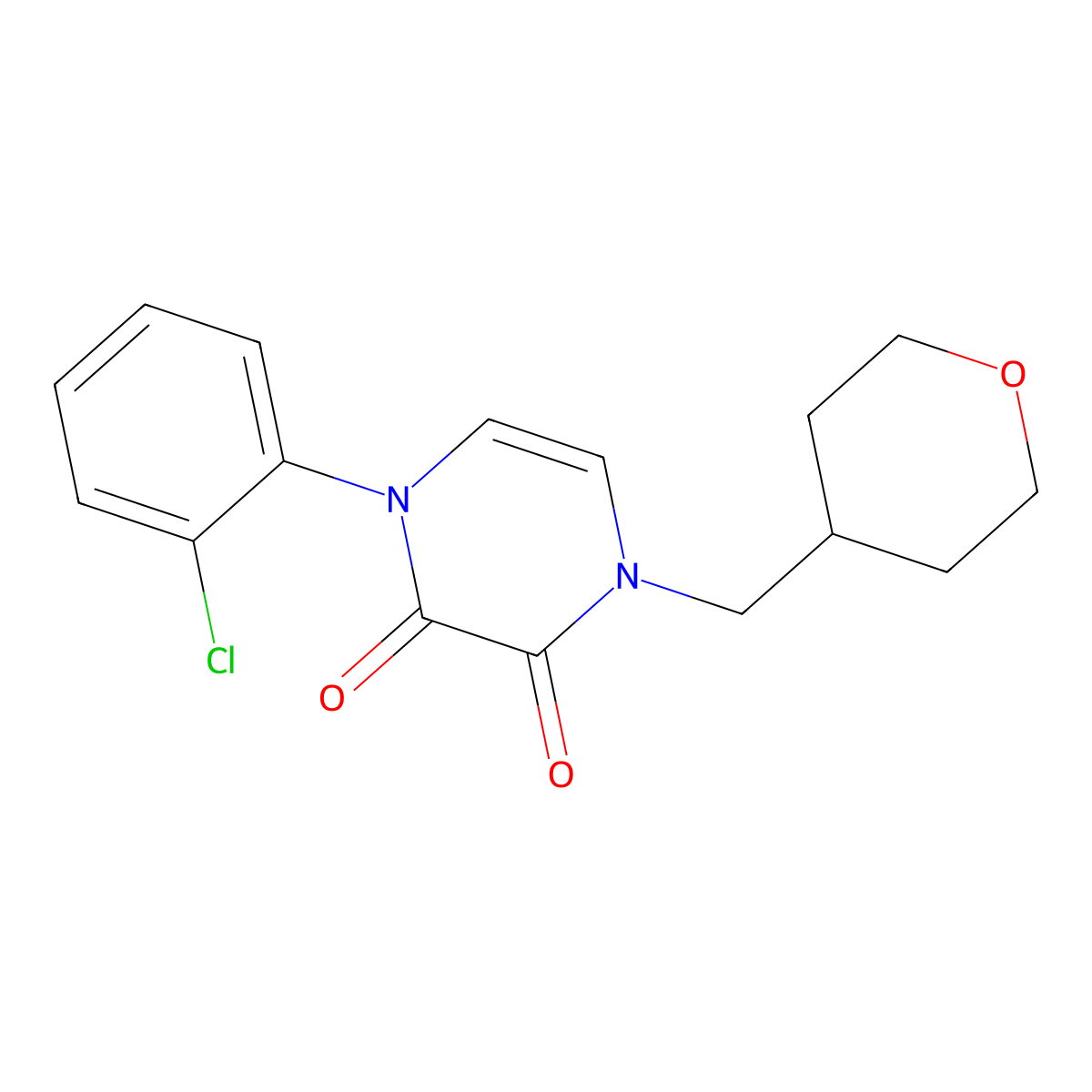 1-(2-Chlorophenyl)-4-[(oxan-4-yl)methyl]-1,2,3,4-tetrahydropyrazine-2,3-dione molecular structure, CAS 2741940-27-0