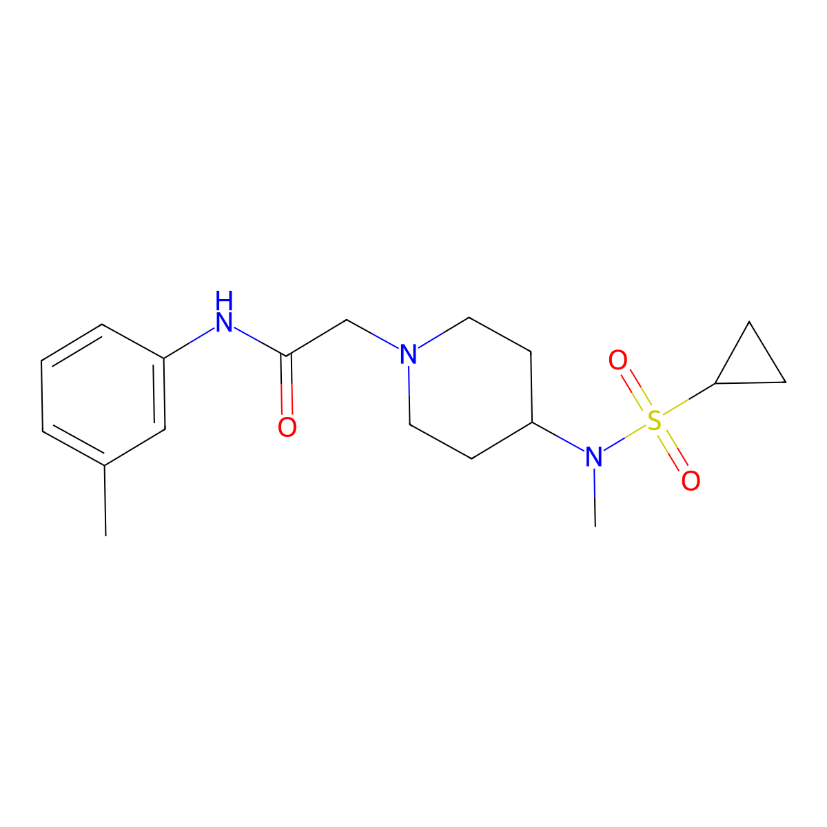 2-[4-(N-methylcyclopropanesulfonamido)piperidin-1-yl]-N-(3-methylphenyl)acetamide molecular structure, CAS 2741940-33-8