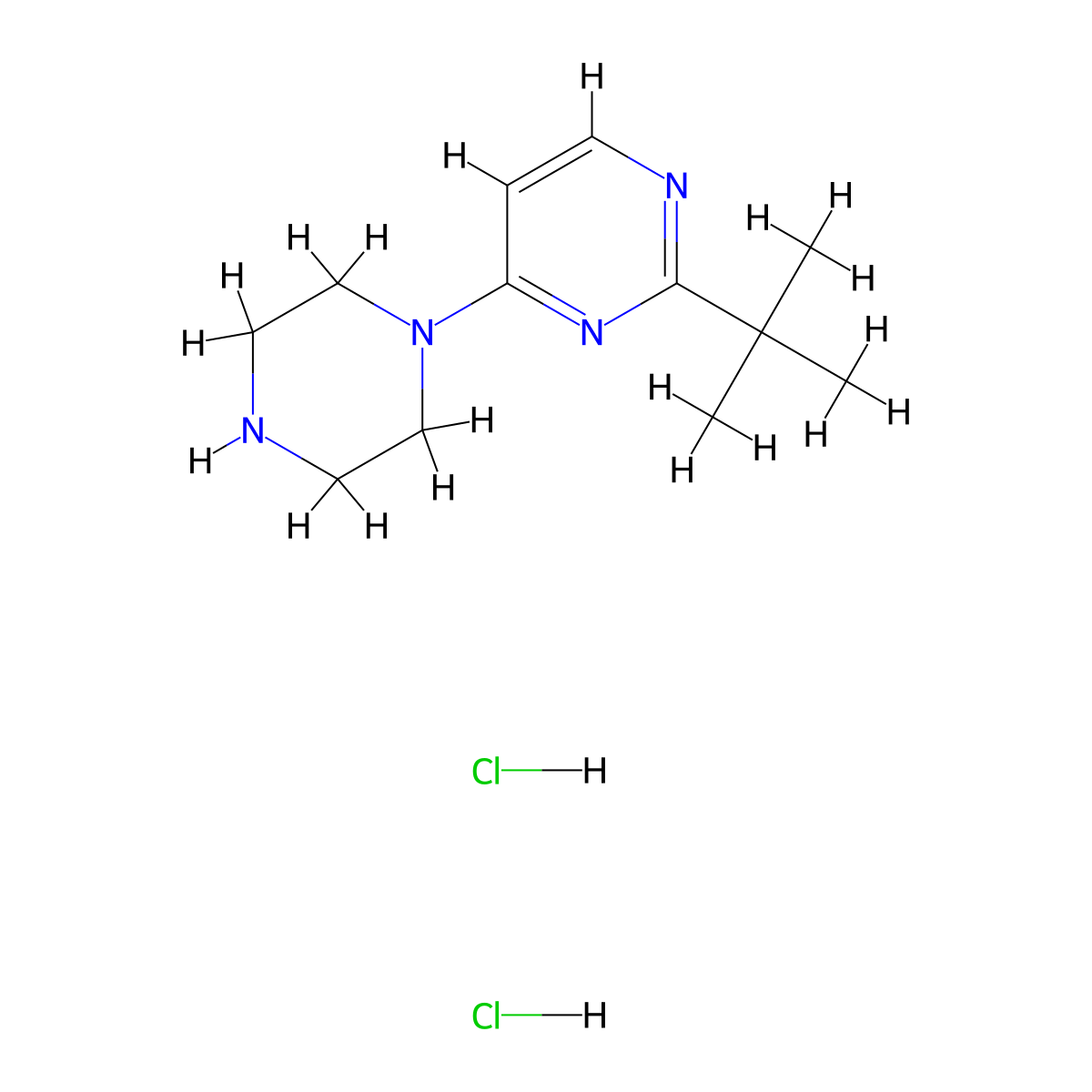 2-Tert-butyl-4-(piperazin-1-yl)pyrimidine dihydrochloride molecular structure, CAS 2741940-35-0