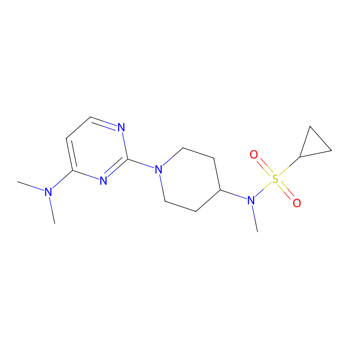 N-{1-[4-(dimethylamino)pyrimidin-2-yl]piperidin-4-yl}-N-methylcyclopropanesulfonamide molecular structure, CAS 2741940-38-3