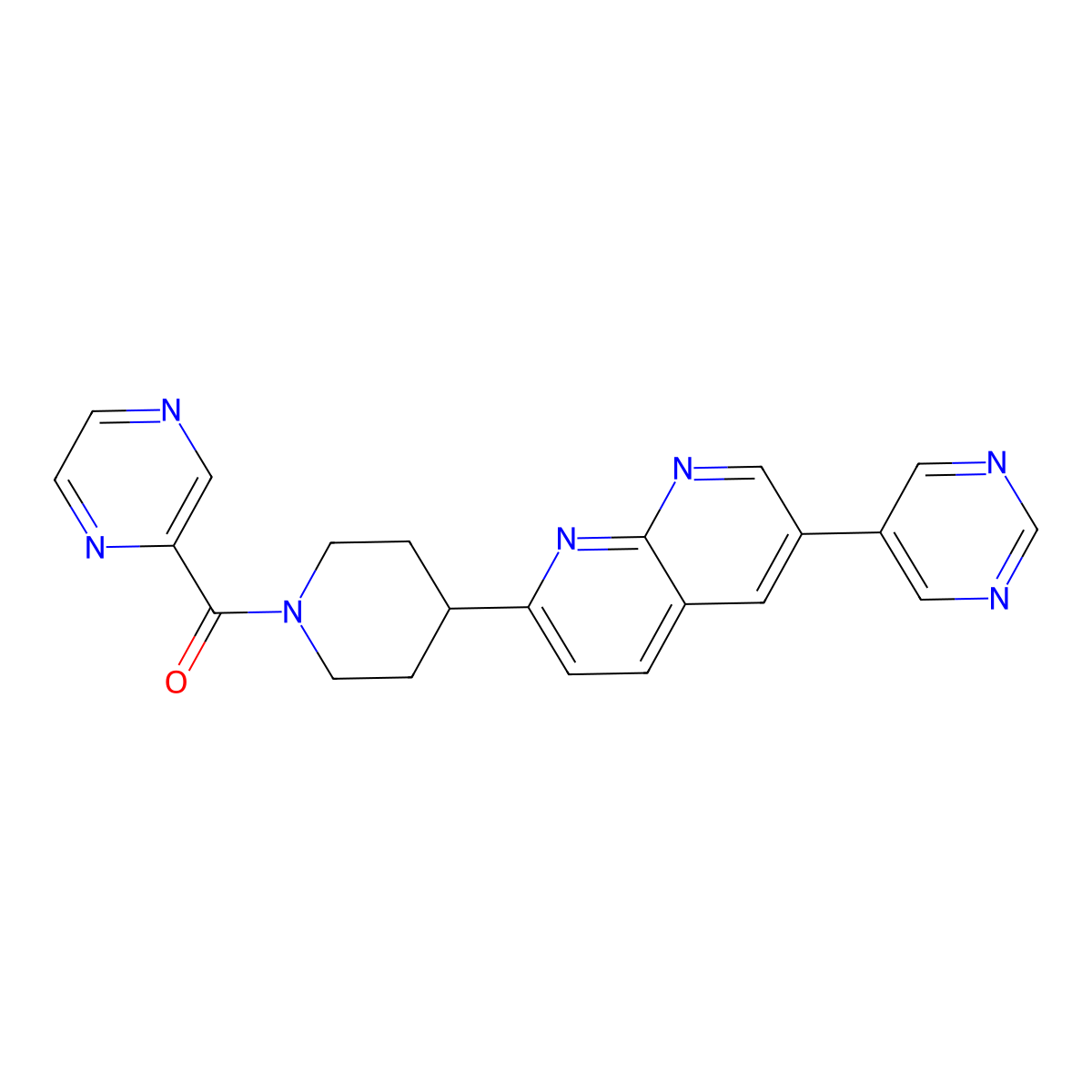 2-[1-(Pyrazine-2-carbonyl)piperidin-4-yl]-6-(pyrimidin-5-yl)-1,8-naphthyridine molecular structure, CAS 2741940-41-8