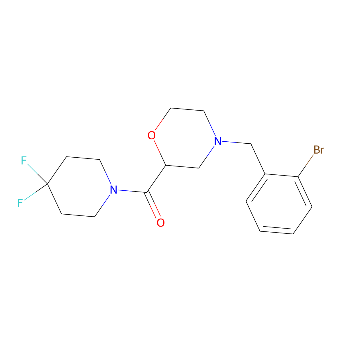 4-[(2-Bromophenyl)methyl]-2-(4,4-difluoropiperidine-1-carbonyl)morpholine molecular structure, CAS 2741940-42-9