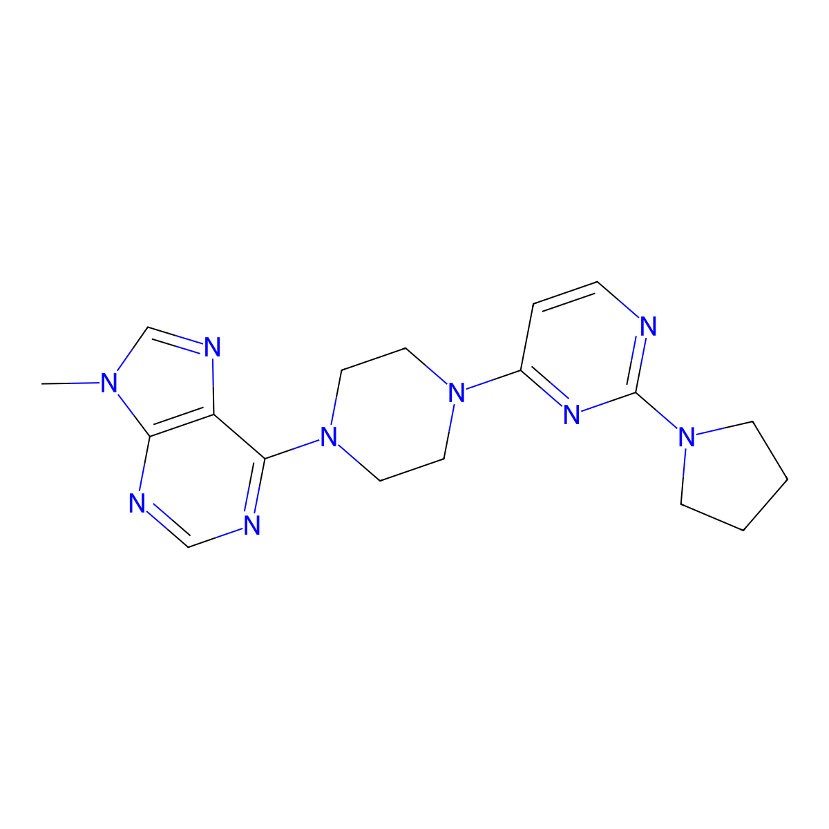 9-methyl-6-{4-[2-(pyrrolidin-1-yl)pyrimidin-4-yl]piperazin-1-yl}-9H-purine molecular structure, CAS 2741940-45-2