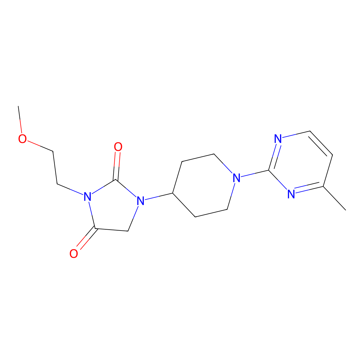 3-(2-Methoxyethyl)-1-[1-(4-methylpyrimidin-2-yl)piperidin-4-yl]imidazolidine-2,4-dione molecular structure, CAS 2741940-46-3