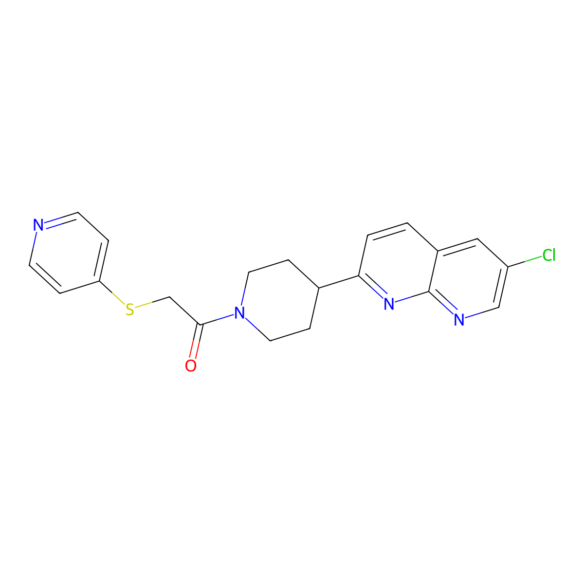 1-[4-(6-Chloro-1,8-naphthyridin-2-yl)piperidin-1-yl]-2-(pyridin-4-ylsulfanyl)ethan-1-one molecular structure, CAS 2741940-47-4