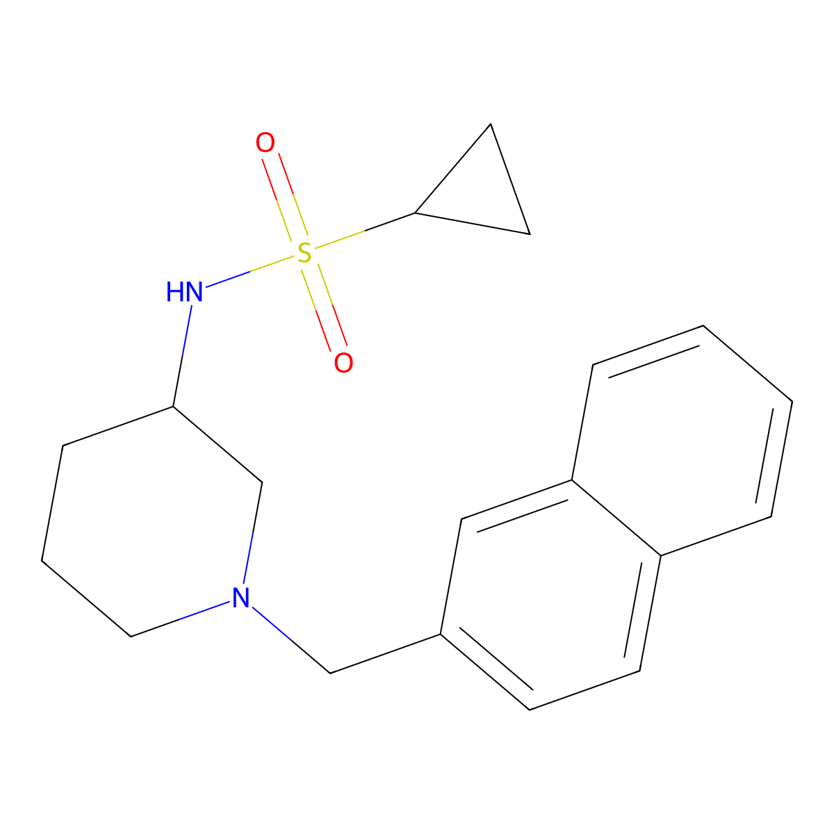 N-{1-[(naphthalen-2-yl)methyl]piperidin-3-yl}cyclopropanesulfonamide molecular structure, CAS 2741940-51-0