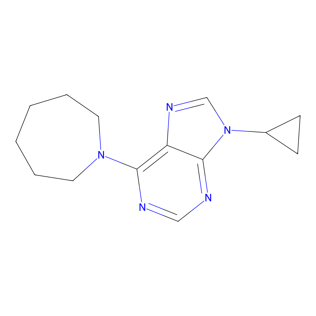 6-(azepan-1-yl)-9-cyclopropyl-9H-purine molecular structure, CAS 2741940-56-5