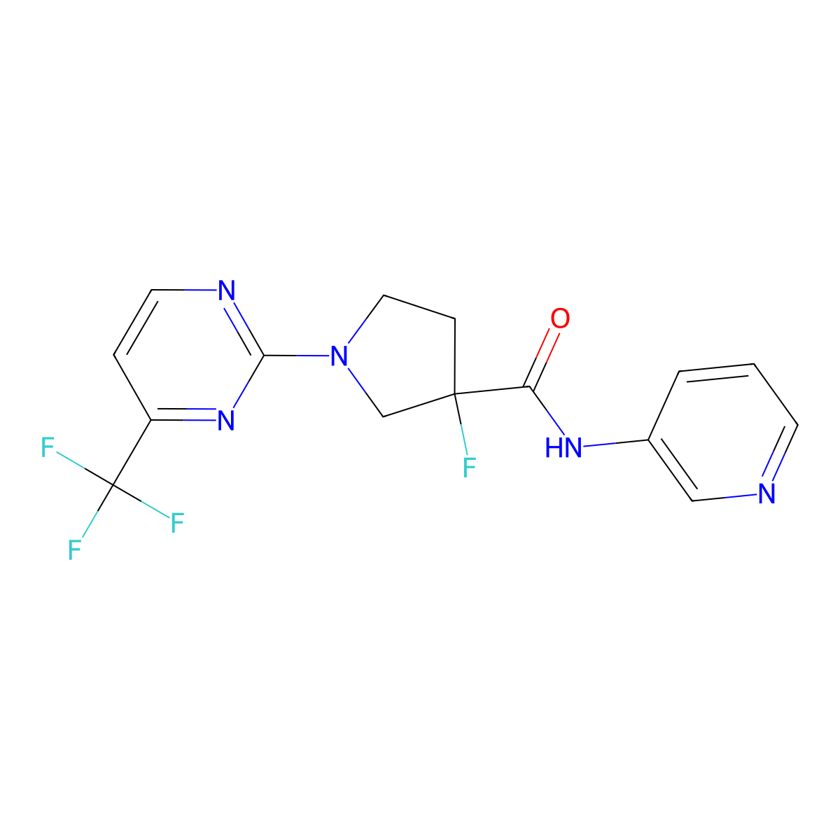 3-fluoro-N-(pyridin-3-yl)-1-[4-(trifluoromethyl)pyrimidin-2-yl]pyrrolidine-3-carboxamide molecular structure, CAS 2741940-67-8