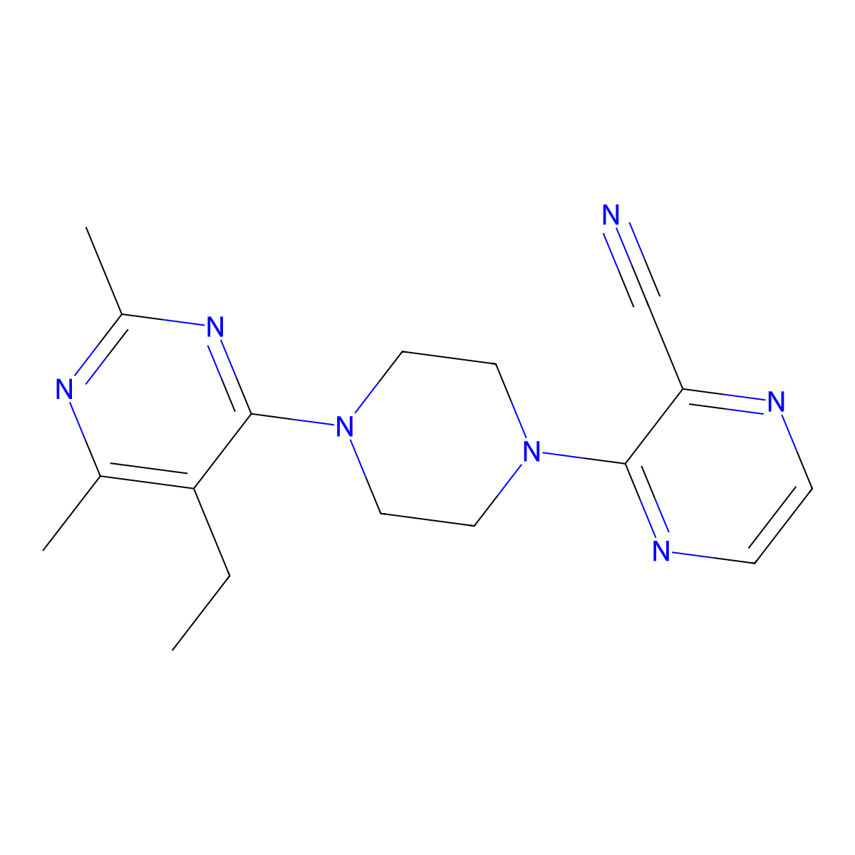 3-[4-(5-Ethyl-2,6-dimethylpyrimidin-4-yl)piperazin-1-yl]pyrazine-2-carbonitrile molecular structure, CAS 2741940-69-0