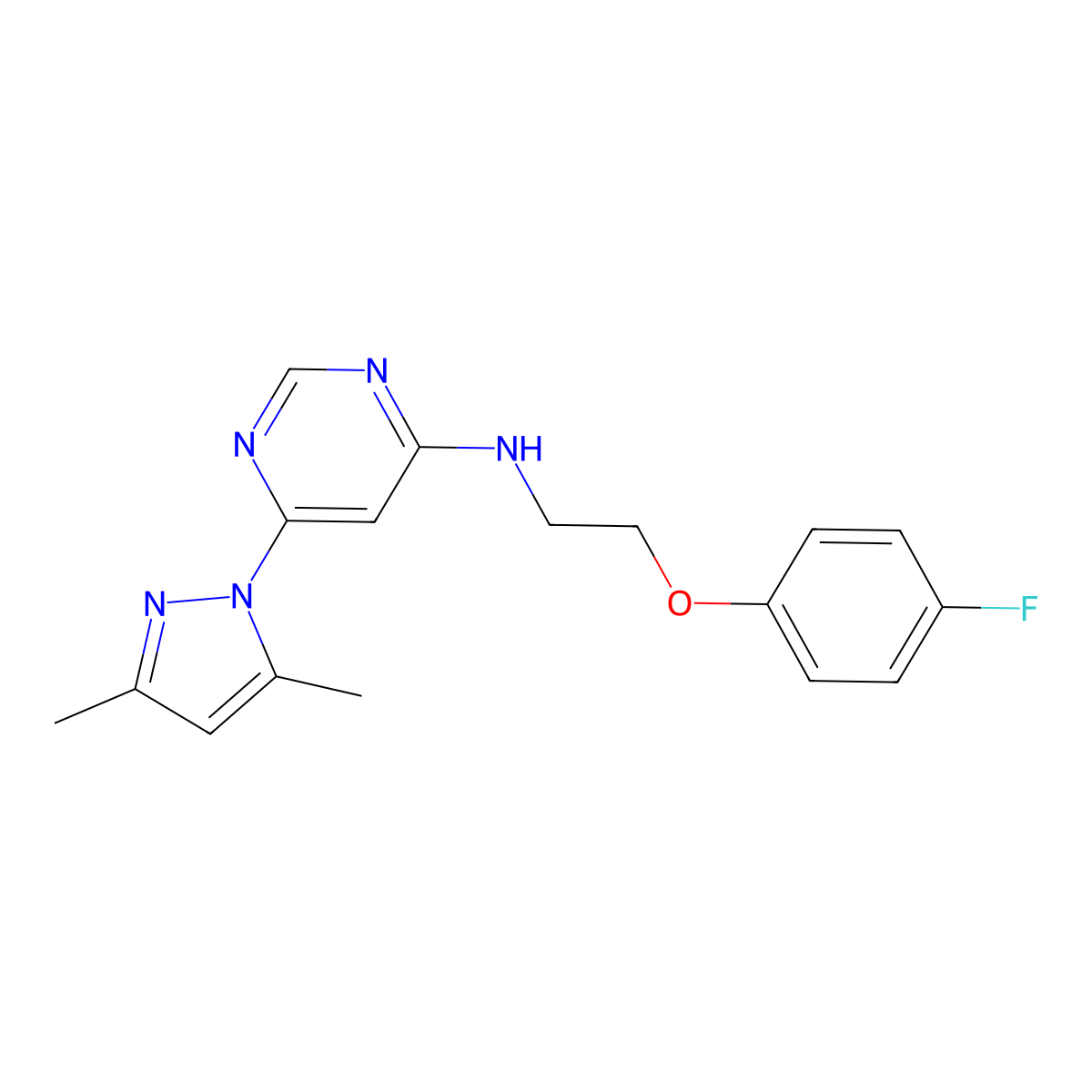 6-(3,5-dimethyl-1H-pyrazol-1-yl)-N-[2-(4-fluorophenoxy)ethyl]pyrimidin-4-amine molecular structure, CAS 2741940-71-4