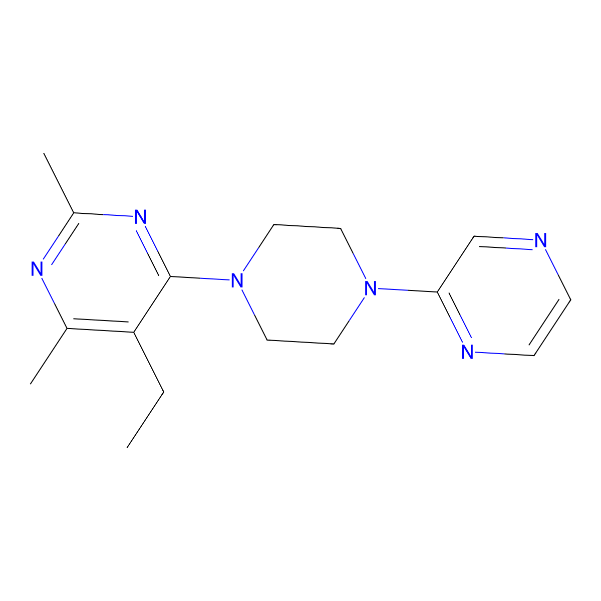 5-Ethyl-2,4-dimethyl-6-[4-(pyrazin-2-yl)piperazin-1-yl]pyrimidine molecular structure, CAS 2741940-72-5
