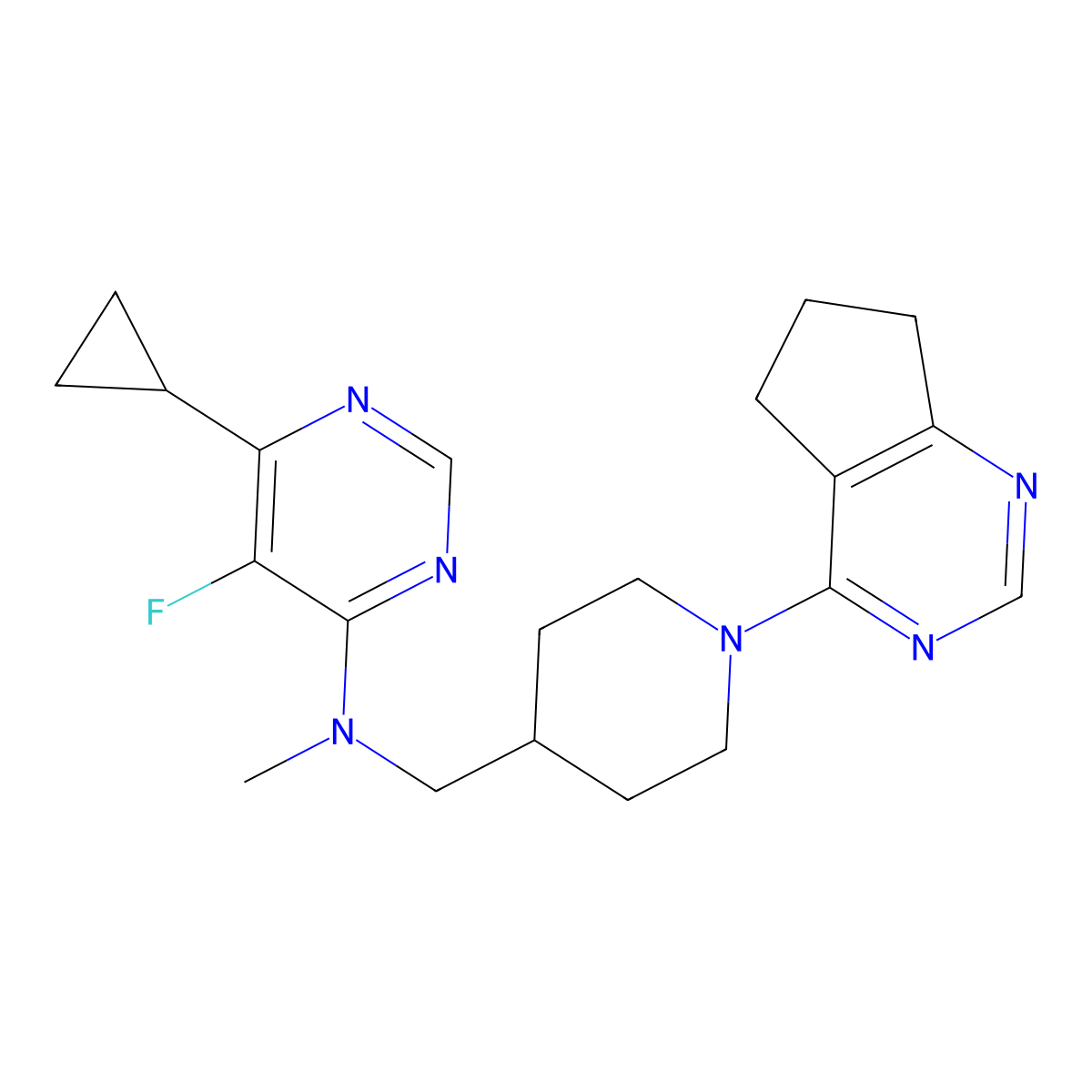 N-[(1-{5H,6H,7H-cyclopenta[d]pyrimidin-4-yl}piperidin-4-yl)methyl]-6-cyclopropyl-5-fluoro-N-methylpyrimidin-4-amine molecular structure, CAS 2741940-77-0